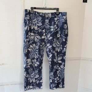 Ralph Lauren Navy & White Floral Capri Pants Women's SZ 16W Chic Comfy Resort